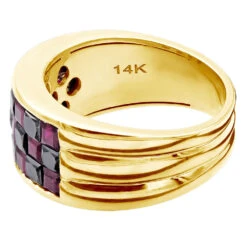 Customizable Rubies And Black Diamonds Ring For Men & Women 14K White Gold Band -Its Hot Jewelry Shop customizable rubies and black diamonds ring for men women 14k gold band 100523 back yellow