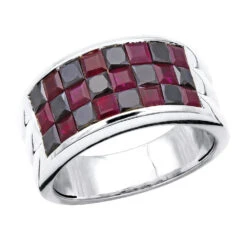 Customizable Rubies And Black Diamonds Ring For Men & Women 14K White Gold Band