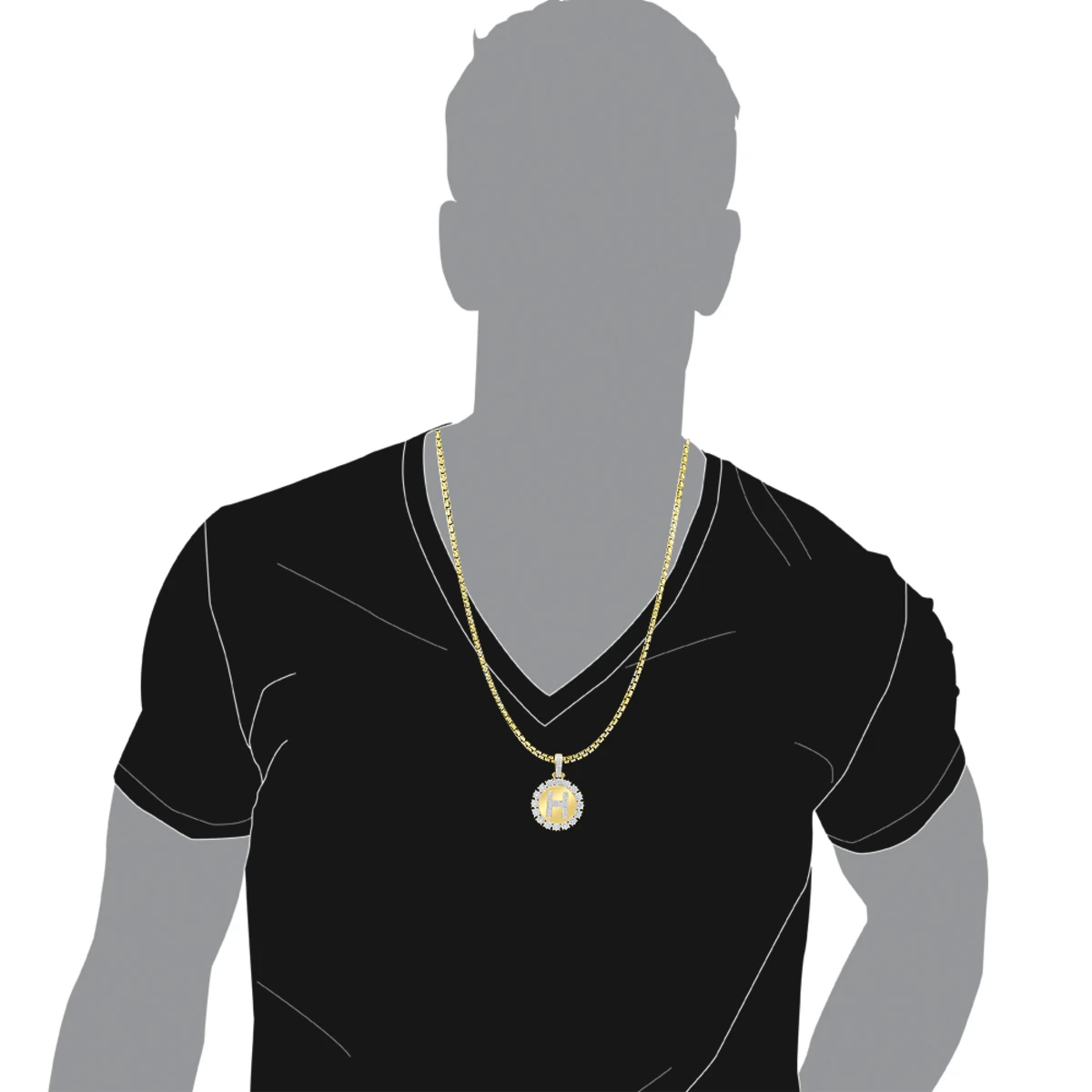 Customizable 14K Yellow Gold Men's Diamond Medallion Initial Pendant 2 Carat 9 Customizable 14K Yellow Gold Men's Diamond Medallion Initial Pendant 2 Carat - Image 7