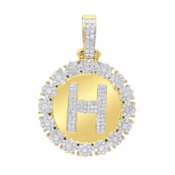 Customizable 14K Yellow Gold Men's Diamond Medallion Initial Pendant 2 Carat