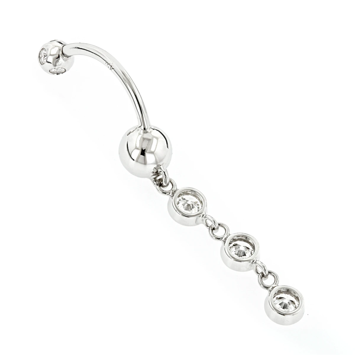 Dangling Belly Button Ring 14K White Gold Diamonds 1.65ct 6 Dangling Belly Button Ring 14K White Gold Diamonds 1.65ct - Image 4