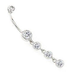 Dangling Belly Button Ring 14K White Gold Diamonds 1.65ct