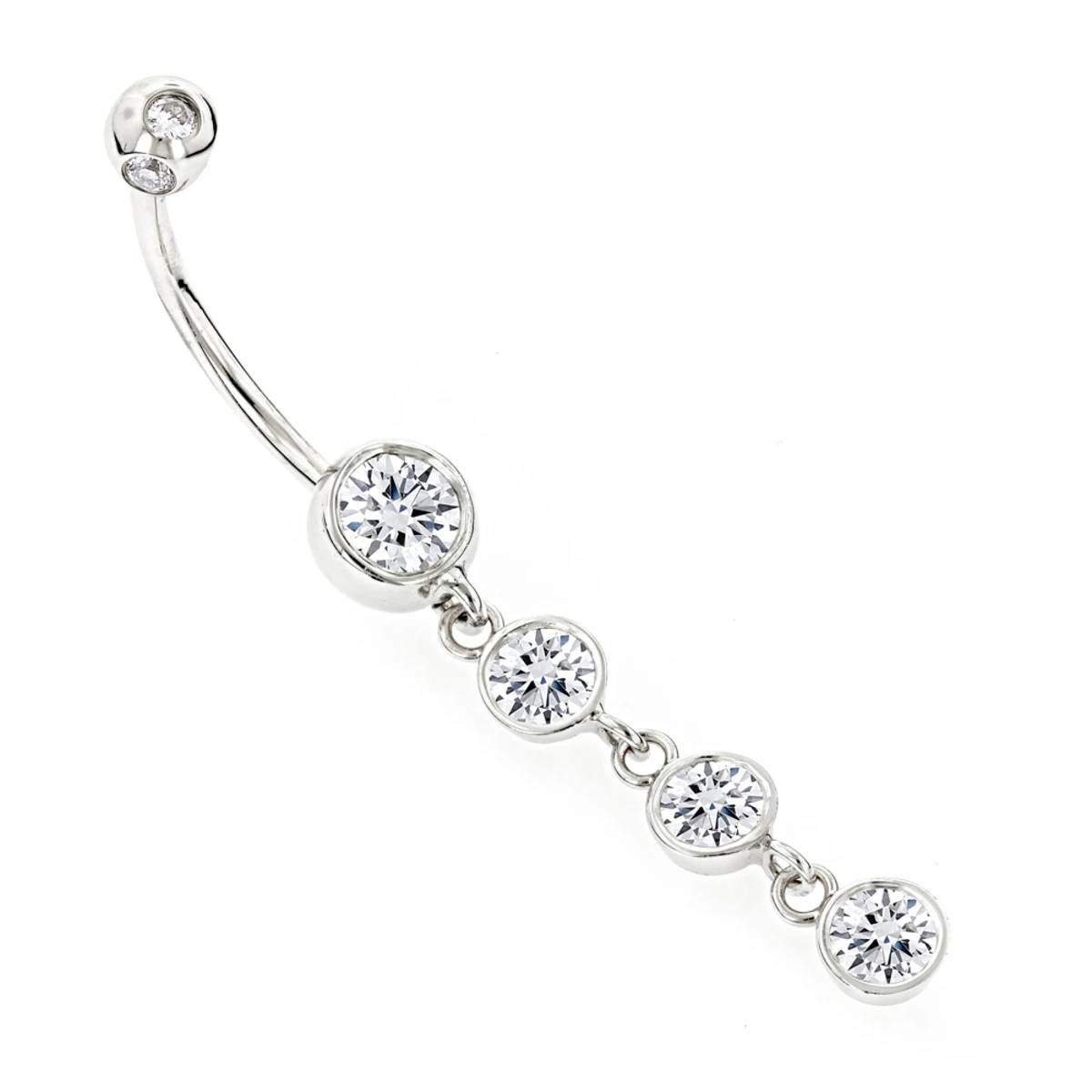Dangling Belly Button Ring 14K White Gold Diamonds 1.65ct 3 Dangling Belly Button Ring 14K White Gold Diamonds 1.65ct