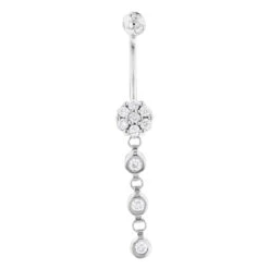 Dangling Belly Button Ring Made Of 14 Karat 14K White Gold 0.75ct