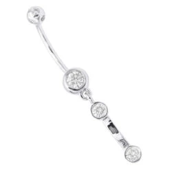 14K White Gold Diamond Belly Button Dangling Ring 0.72