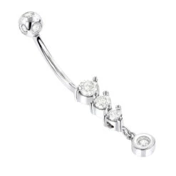 14K White Gold Dangling Diamond Belly Button Ring 0.6ct