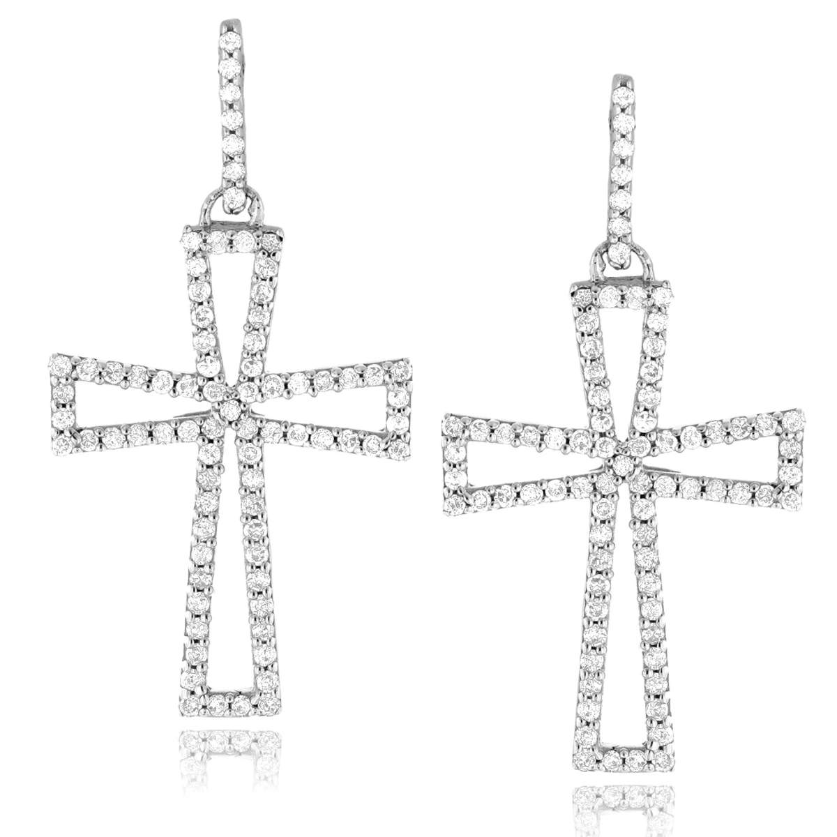 Dangling Diamond Cross Earrings 0.8ct Sterling Silver 3 Dangling Diamond Cross Earrings 0.8ct Sterling Silver