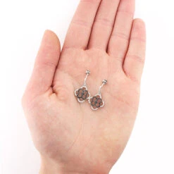 Dangling Flower Earrings With Black And White Diamonds 0.53ct 14K White Gold -Its Hot Jewelry Shop dangling flower earrings with black and white diamonds 053ct 14k gold 2
