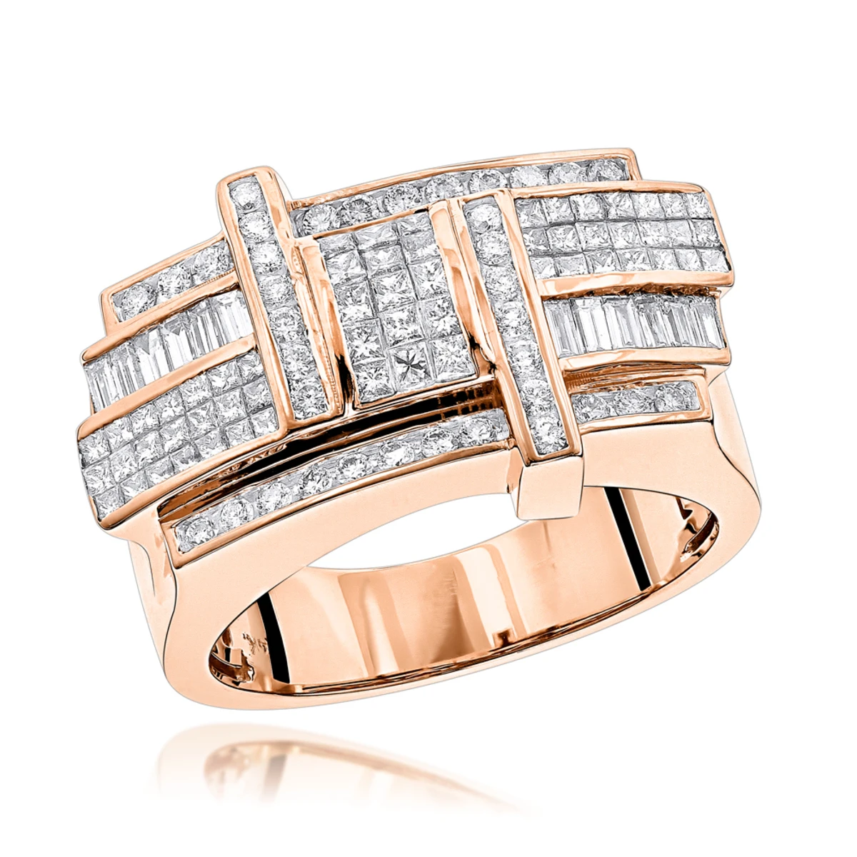 Designer 14K Yellow Gold Men's Diamond Criss Cross Ring 2.5ct G VS Diamonds 5 Designer 14K Yellow Gold Men's Diamond Criss Cross Ring 2.5ct G VS Diamonds - Image 3