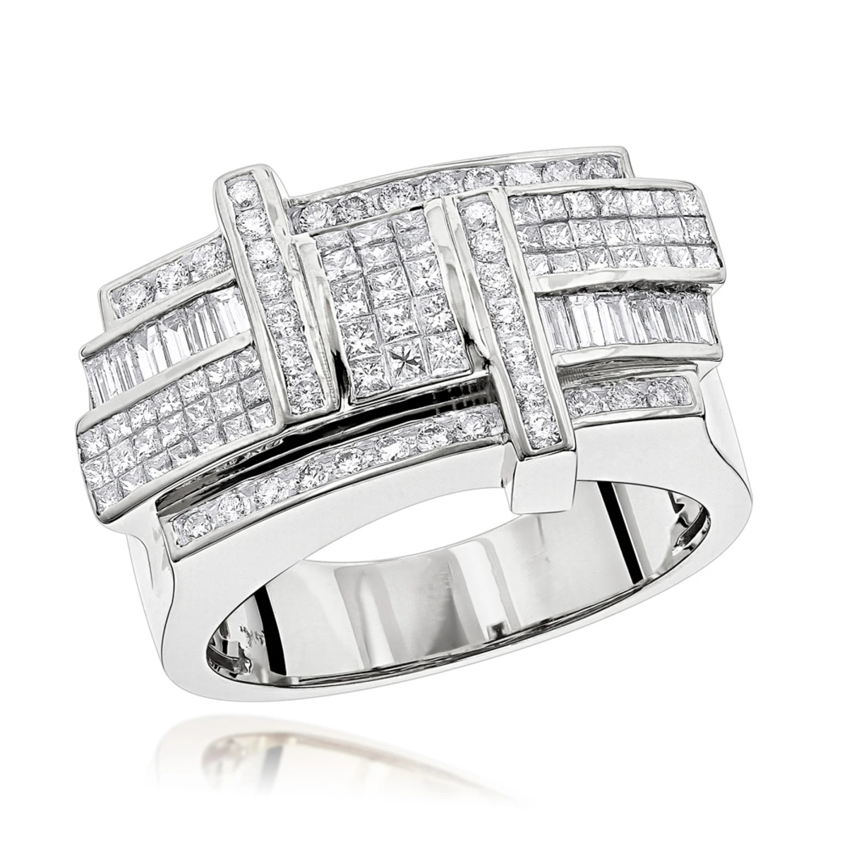 Designer 14K Yellow Gold Men's Diamond Criss Cross Ring 2.5ct G VS Diamonds 4 Designer 14K Yellow Gold Men's Diamond Criss Cross Ring 2.5ct G VS Diamonds - Image 2