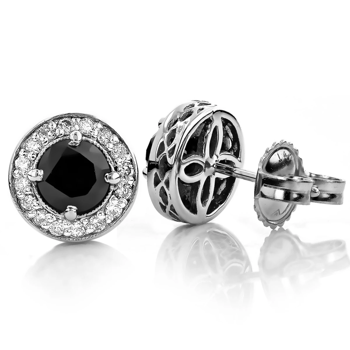 Designer 14K White Gold White Black Diamond Earrings 2.04ct 3 Designer 14K White Gold White Black Diamond Earrings 2.04ct