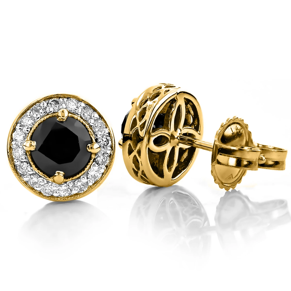 Designer 14K White Gold White Black Diamond Earrings 2.04ct 4 Designer 14K White Gold White Black Diamond Earrings 2.04ct - Image 2