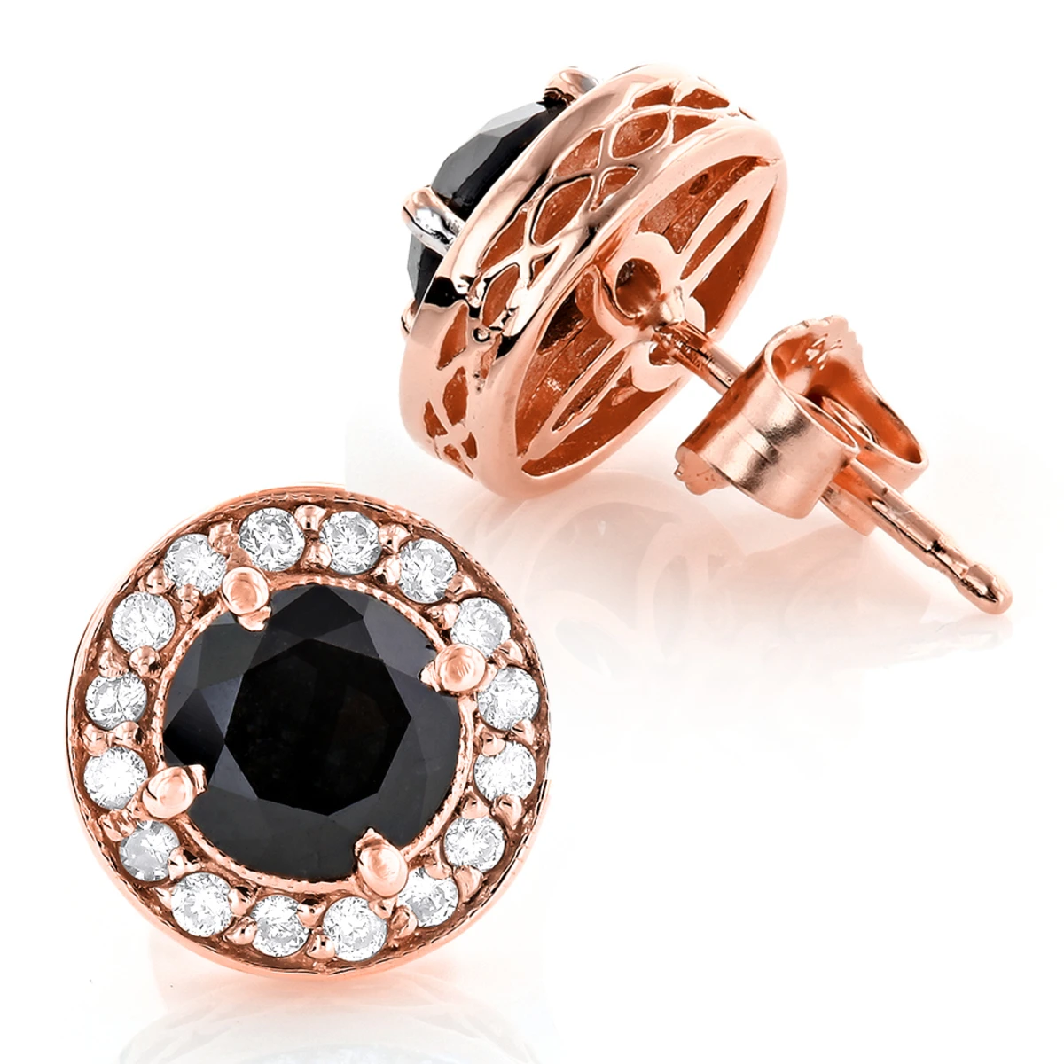 Designer 14K Yellow Gold White Black Diamond Stud Earrings 1.92ct 5 Designer 14K Yellow Gold White Black Diamond Stud Earrings 1.92ct - Image 3