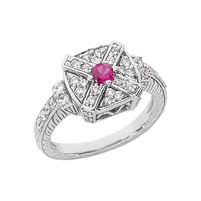Designer Diamond And Ruby Ring 14K White Gold 0.48ctd 0.15ctr 3 Designer Diamond And Ruby Ring 14K White Gold 0.48ctd 0.15ctr