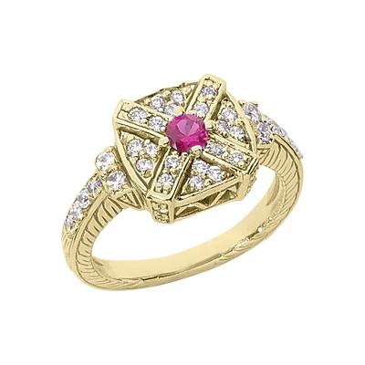 Designer Diamond And Ruby Ring 14K White Gold 0.48ctd 0.15ctr 4 Designer Diamond And Ruby Ring 14K White Gold 0.48ctd 0.15ctr - Image 2