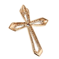 Small Designer Diamond Cross Pendant 0.25ct 10K Yellow Gold -Its Hot Jewelry Shop designer diamond cross pendant 028ct 10k gold backro