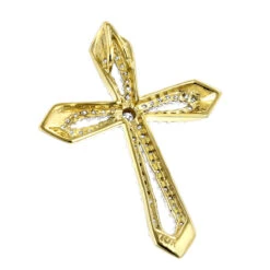 Small Designer Diamond Cross Pendant 0.25ct 10K Yellow Gold -Its Hot Jewelry Shop designer diamond cross pendant 028ct 10k gold backye