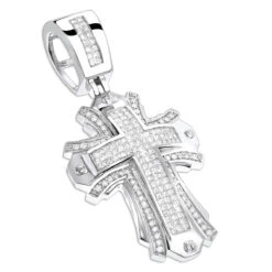 Designer Diamond Cross Pendant 2 Ct 14K White Gold