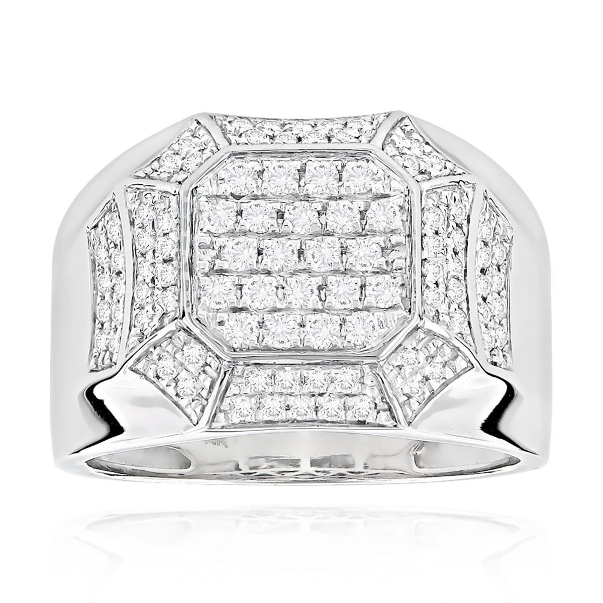 Designer Diamond 14K White Gold Ring For Men By Luxurman 3 Designer Diamond 14K White Gold Ring For Men By Luxurman