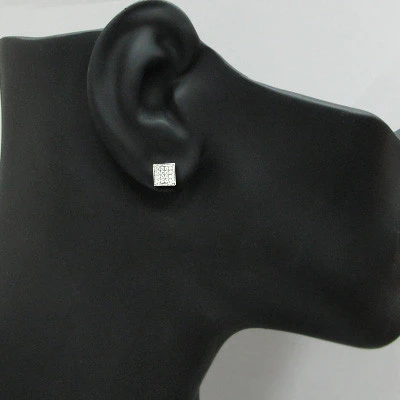 Square Diamond Stud Earrings For Men And Women 14K White Gold 1.2ct Pave Diamonds 7 Square Diamond Stud Earrings For Men And Women 14K White Gold 1.2ct Pave Diamonds - Image 5