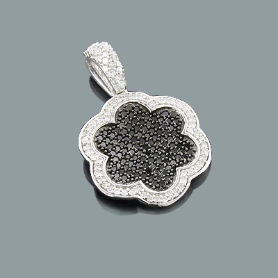 Designer Flower Pendant With Black And White Diamonds 0.70ct 14K White Gold 3 Designer Flower Pendant With Black And White Diamonds 0.70ct 14K White Gold