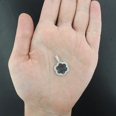 Designer Flower Pendant With Black And White Diamonds 0.70ct 14K White Gold 6 Designer Flower Pendant With Black And White Diamonds 0.70ct 14K White Gold - Image 4