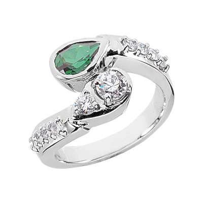 Designer Diamond And Emerald Ring 14K White Gold 0.68ctd 0.75cte 3 Designer Diamond And Emerald Ring 14K White Gold 0.68ctd 0.75cte