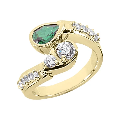 Designer Diamond And Emerald Ring 14K White Gold 0.68ctd 0.75cte 4 Designer Diamond And Emerald Ring 14K White Gold 0.68ctd 0.75cte - Image 2