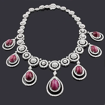 Designer Gemstone & Diamond Ruby Necklace 18K White Gold 36.26ct 74.83 3 Designer Gemstone & Diamond Ruby Necklace 18K White Gold 36.26ct 74.83