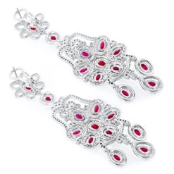 14K White Gold Designer Chandelier Ruby Diamond Earrings By Luxurman -Its Hot Jewelry Shop designer jewelry chandelier ruby diamond earrings by luxurman 14k gold backwh