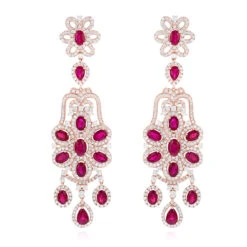 14K White Gold Designer Chandelier Ruby Diamond Earrings By Luxurman -Its Hot Jewelry Shop designer jewelry chandelier ruby diamond earrings by luxurman 14k gold ro