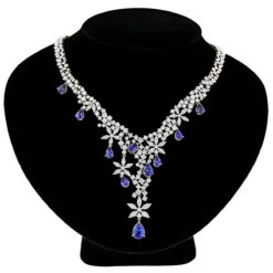 Designer Diamond Tanzanite Chandelier Necklace 18K Gold -Its Hot Jewelry Shop designer jewelry collection diamond tanzanite chandelier necklace 18k gold bod