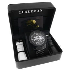 Large Designer Luxurman Phantom Black Diamond Watch For Men 0.12ct -Its Hot Jewelry Shop designer large watches luxurman phatom black diamond watch for men 012ct box