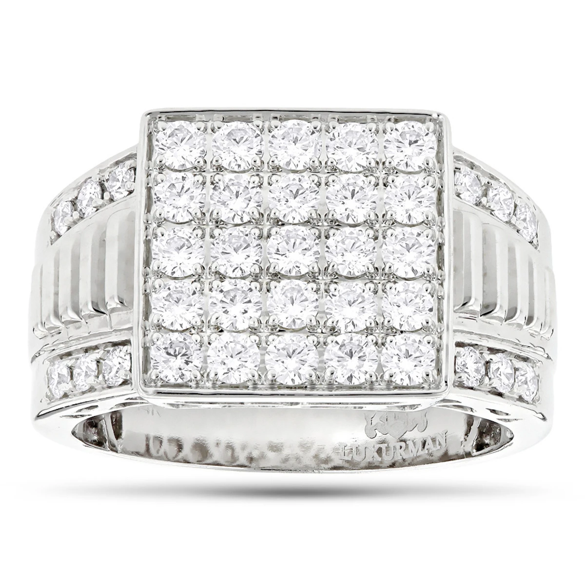 Designer 14K White Gold Men's Diamond Ring 1.8ct 3 Designer 14K White Gold Men's Diamond Ring 1.8ct
