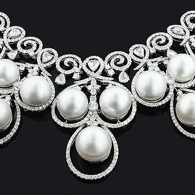 18K White Gold Luccello Pearl Necklace With Diamonds 17.96ct 4 18K White Gold Luccello Pearl Necklace With Diamonds 17.96ct - Image 2