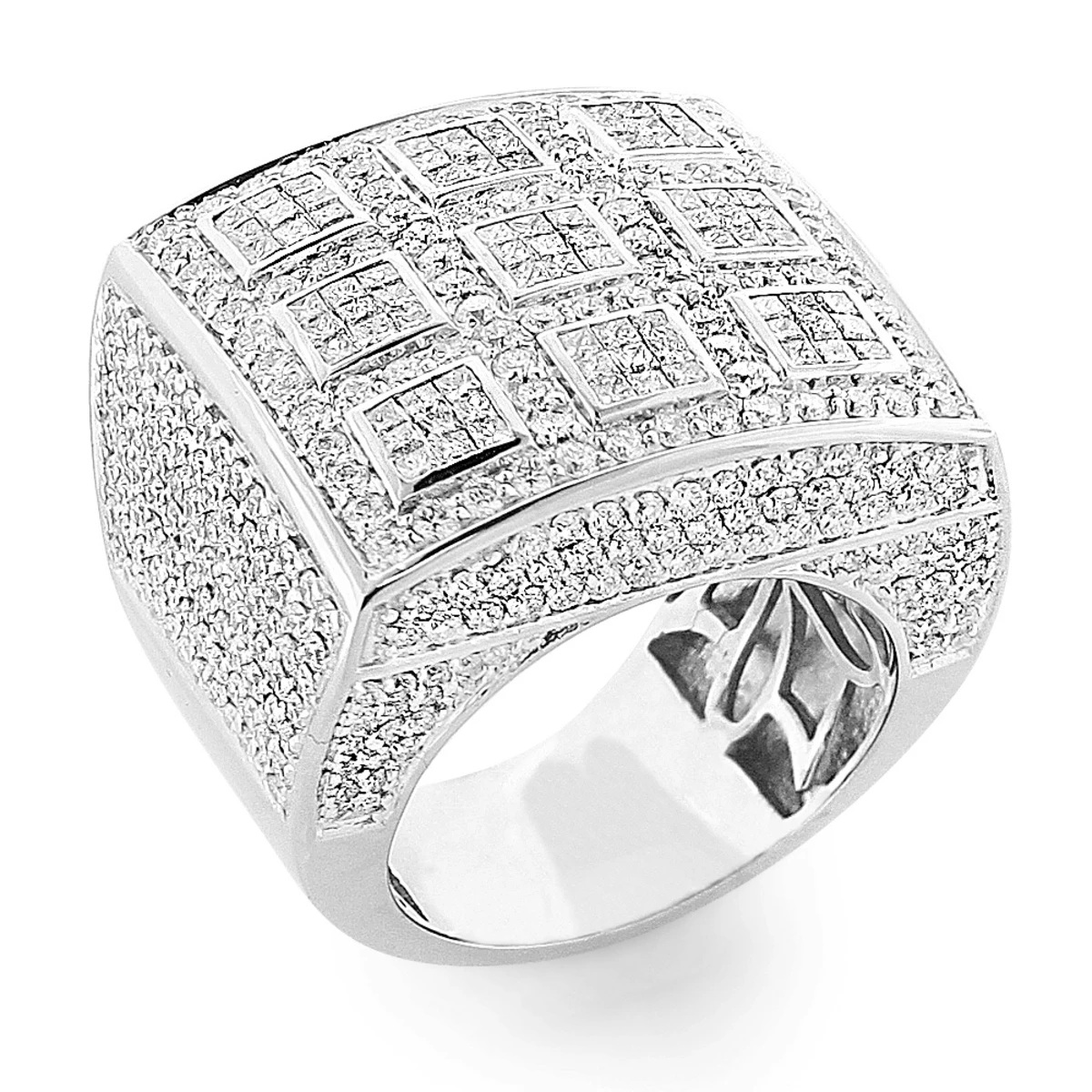 Designer 14K White Gold Tic Tac Toe Diamond Ring 9.36ct 3 Designer 14K White Gold Tic Tac Toe Diamond Ring 9.36ct