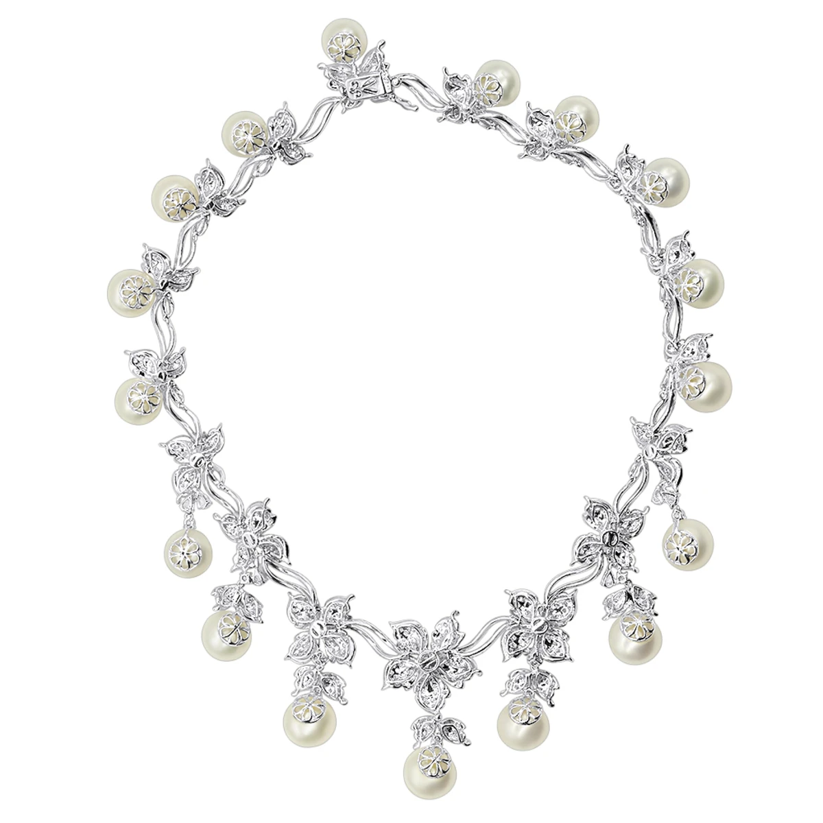 Designer South Sea Pearl And Diamond Necklace Flower Design 18K White Gold 4 Designer South Sea Pearl And Diamond Necklace Flower Design 18K White Gold - Image 2