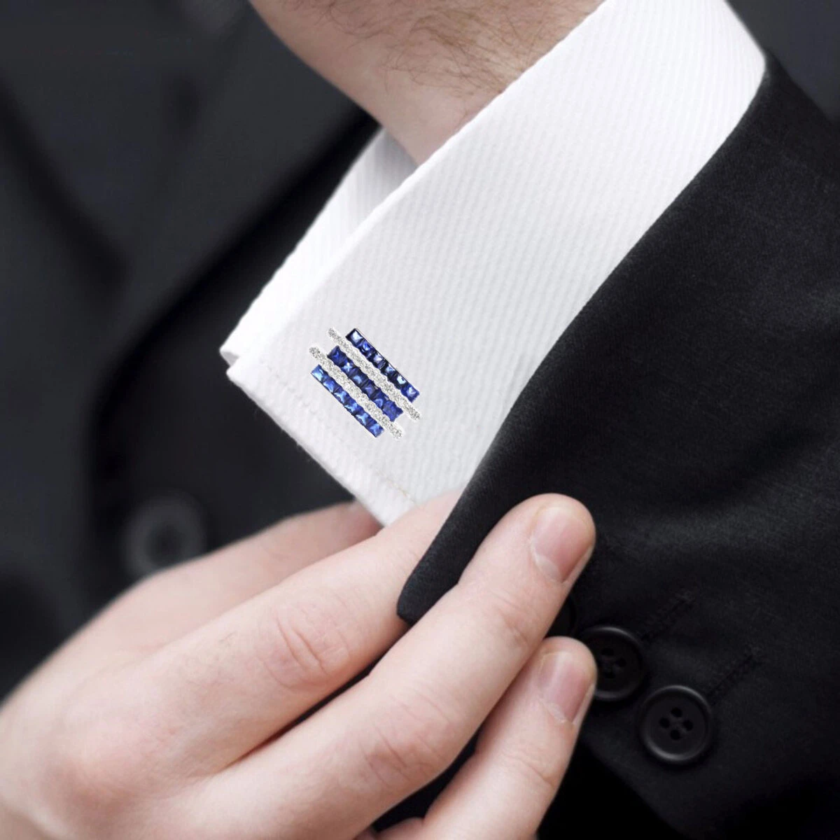 Diamond And Sapphire Cufflinks For Men 14K White Gold Unique Gift 4.5ct 6 Diamond And Sapphire Cufflinks For Men 14K White Gold Unique Gift 4.5ct - Image 4