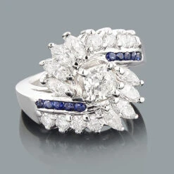 Unique 2ct Diamond And Sapphire 14K White Gold Engagement Ring