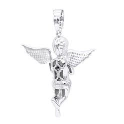 Diamond Baby Angel Pendant For Men 10K White Gold By Luxurman 0.5ct -Its Hot Jewelry Shop diamond baby angel pendant for men in solid 10k gold by luxurman 05ct backwh