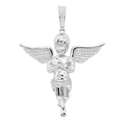 Diamond Baby Angel Pendant For Men 10K White Gold By Luxurman 0.5ct