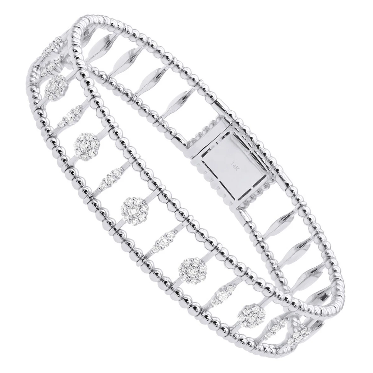 Diamond Bangle Bracelet For Women 14K Yellow Gold Flower Design 1.2Ct 4 Diamond Bangle Bracelet For Women 14K Yellow Gold Flower Design 1.2Ct - Image 2