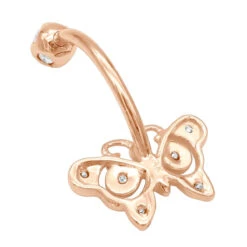 14K Rose Gold Real Diamond Butterfly Belly Ring -Its Hot Jewelry Shop diamond body jewelry 14k diamond butterfly belly ring p 6916 backro