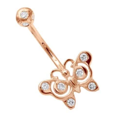 14K Rose Gold Real Diamond Butterfly Belly Ring