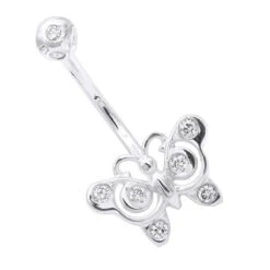 14K Rose Gold Real Diamond Butterfly Belly Ring -Its Hot Jewelry Shop diamond body jewelry 14k diamond butterfly belly ring p 6916 wh