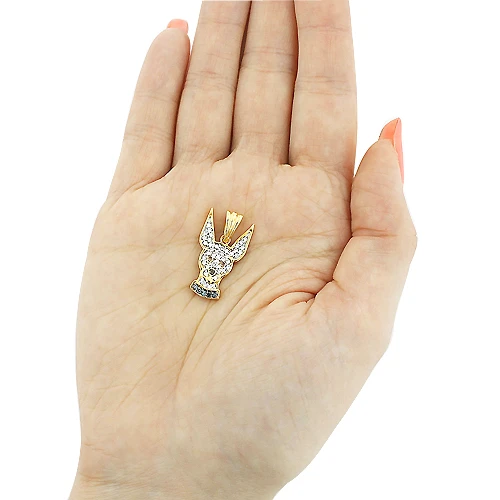 14K Yellow Gold Diamond Dog Pendant Chihuahua Pet 6 14K Yellow Gold Diamond Dog Pendant Chihuahua Pet - Image 4