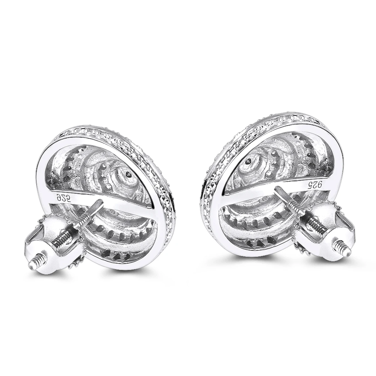 Large Diamond Circle Earrings Studs In Sterling Silver 0.22ct 4 Large Diamond Circle Earrings Studs In Sterling Silver 0.22ct - Image 2