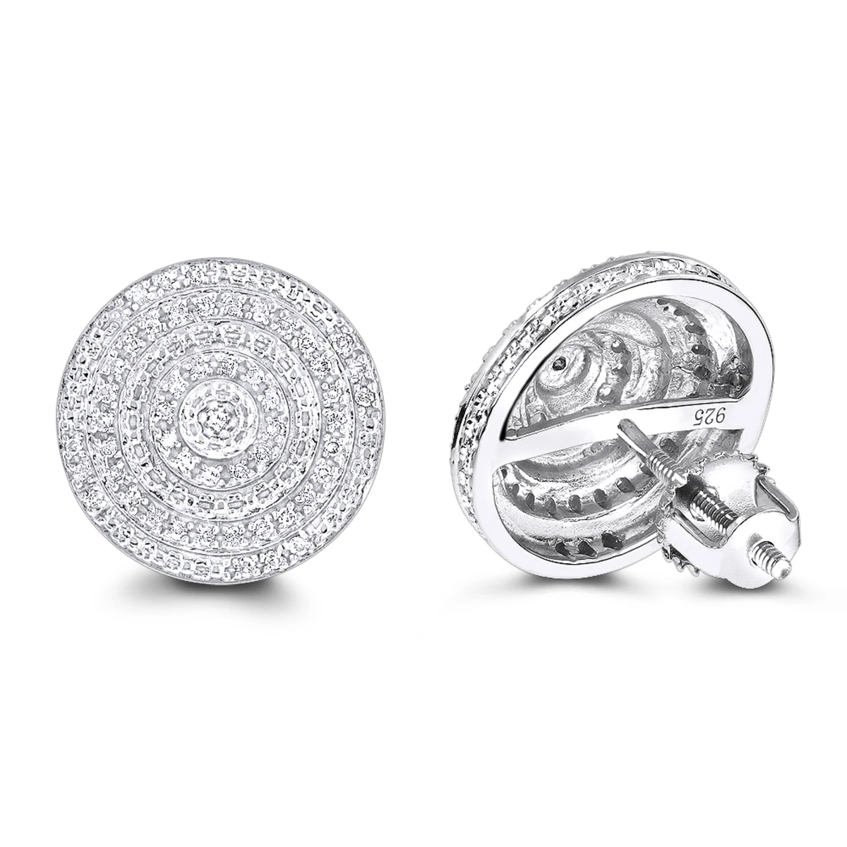 Large Diamond Circle Earrings Studs In Sterling Silver 0.22ct 3 Large Diamond Circle Earrings Studs In Sterling Silver 0.22ct