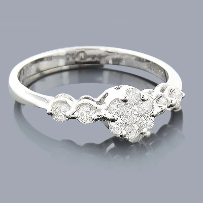 Diamond Cluster Engagement Ring 0.46ct 14K White Gold 3 Diamond Cluster Engagement Ring 0.46ct 14K White Gold