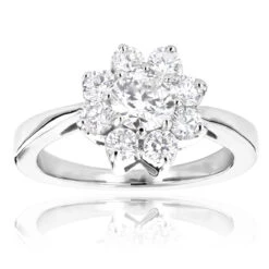 14K White Gold Diamond Flower Cluster Ring 1.2ct